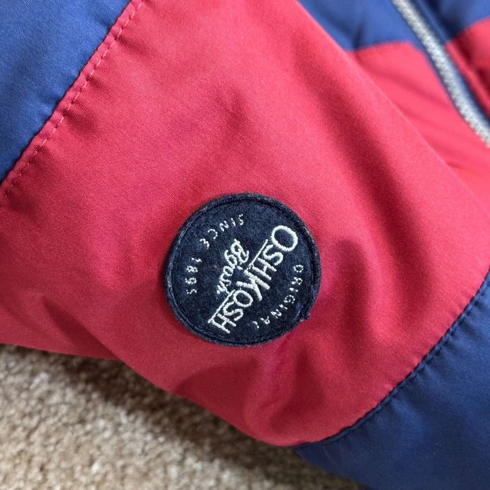 OshKosh Bgosh Kids 3T Puffer Jacket Navy Blue Red Sherpa Hooded Winter Coat